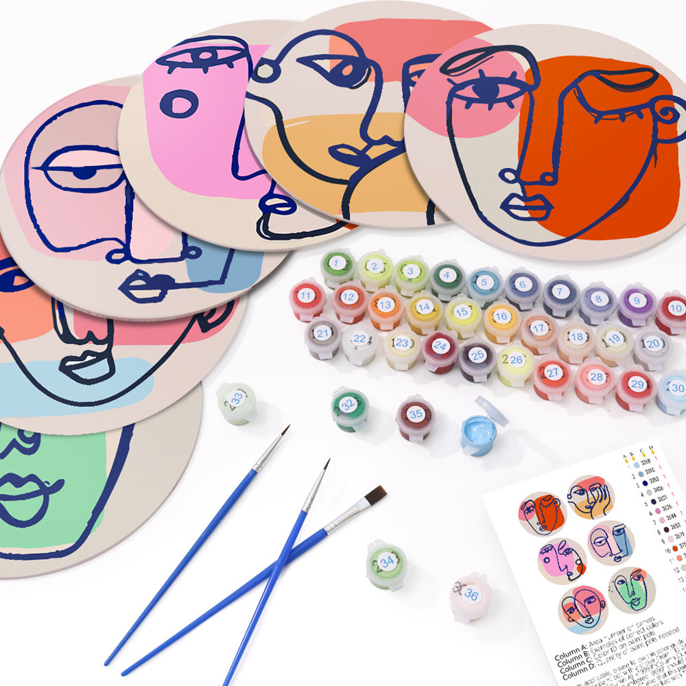 6Pcs Abstract Woman Face Placemats Paint by Numbers