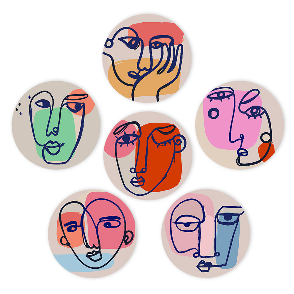 6Pcs Abstract Woman Face Placemats Paint by Numbers