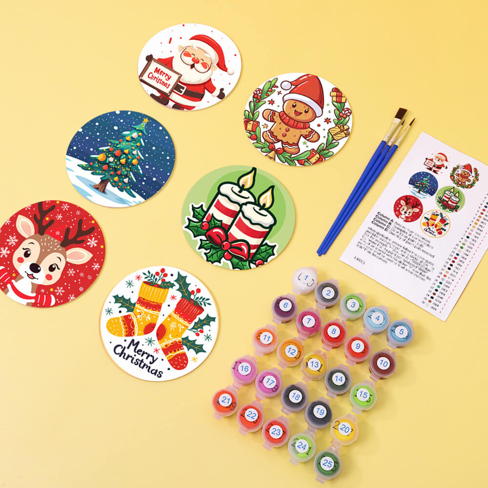 6Pcs Cartoon Christmas Coasters Paint by Numbers