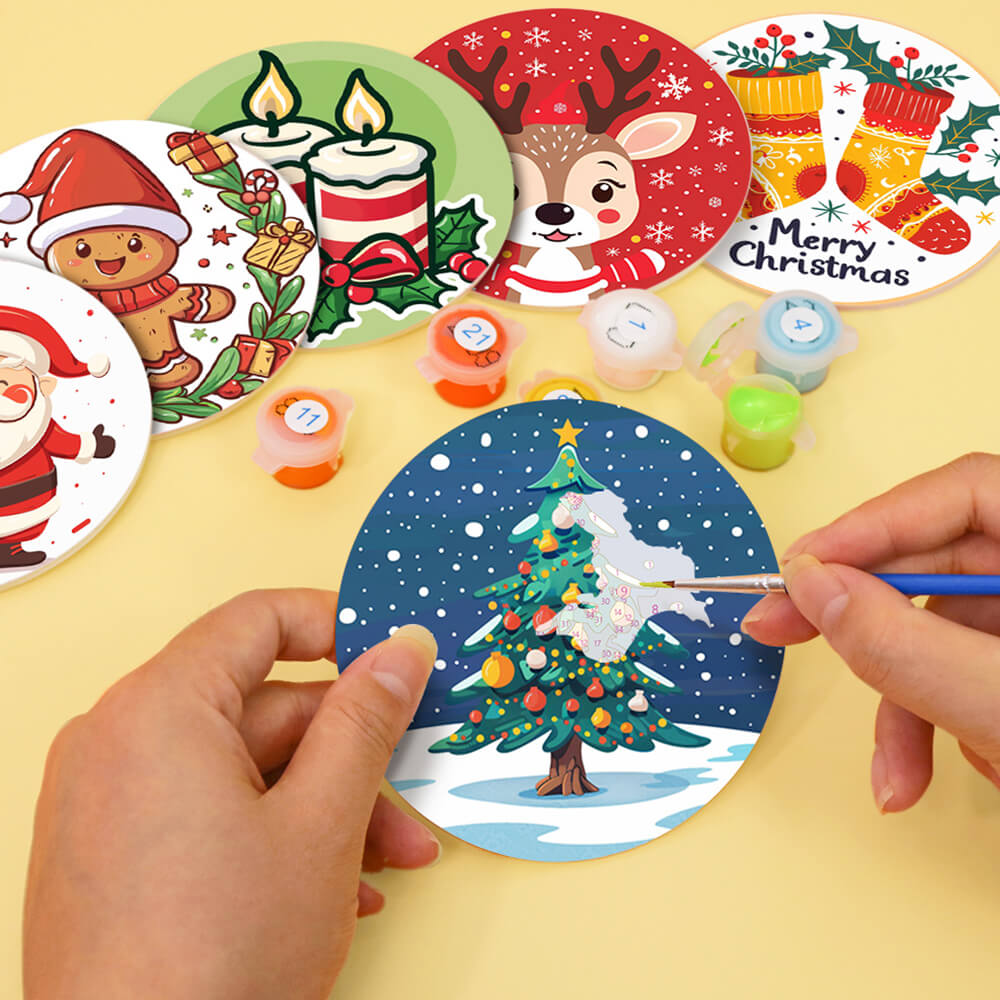 6Pcs Cartoon Christmas Coasters Paint by Numbers