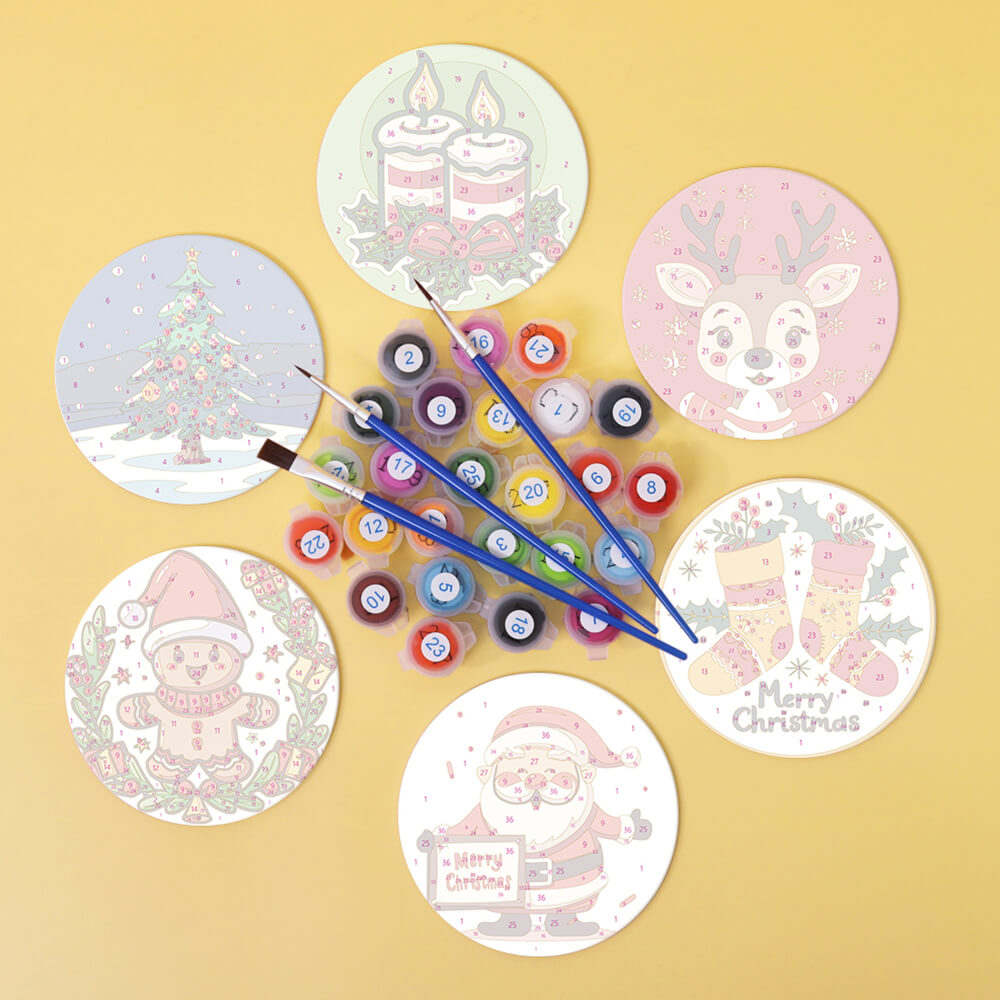 6Pcs Cartoon Christmas Coasters Paint by Numbers