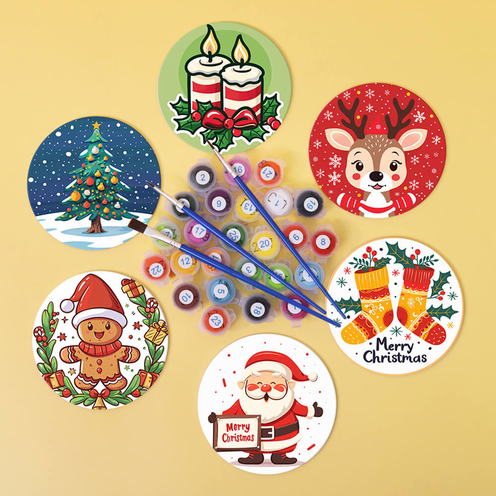 6Pcs Cartoon Christmas Coasters Paint by Numbers