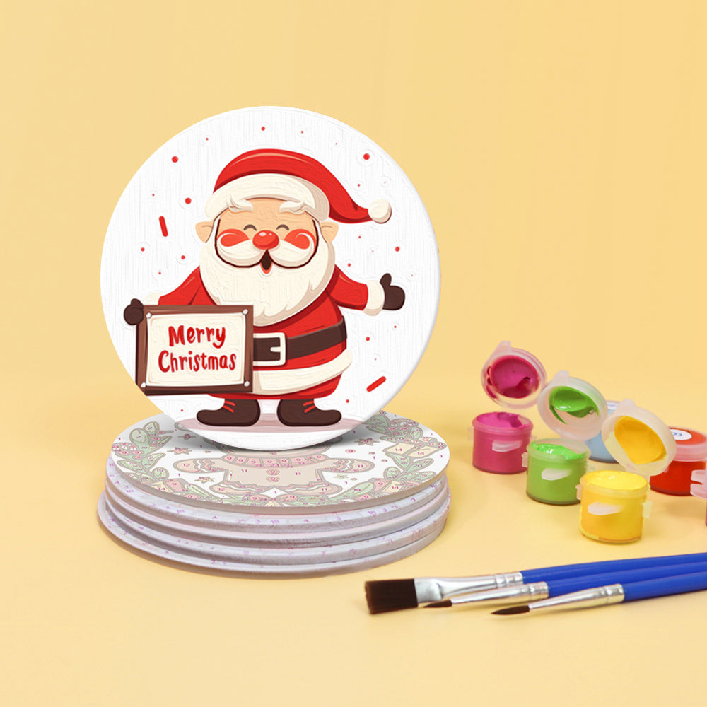 6Pcs Cartoon Christmas Coasters Paint by Numbers