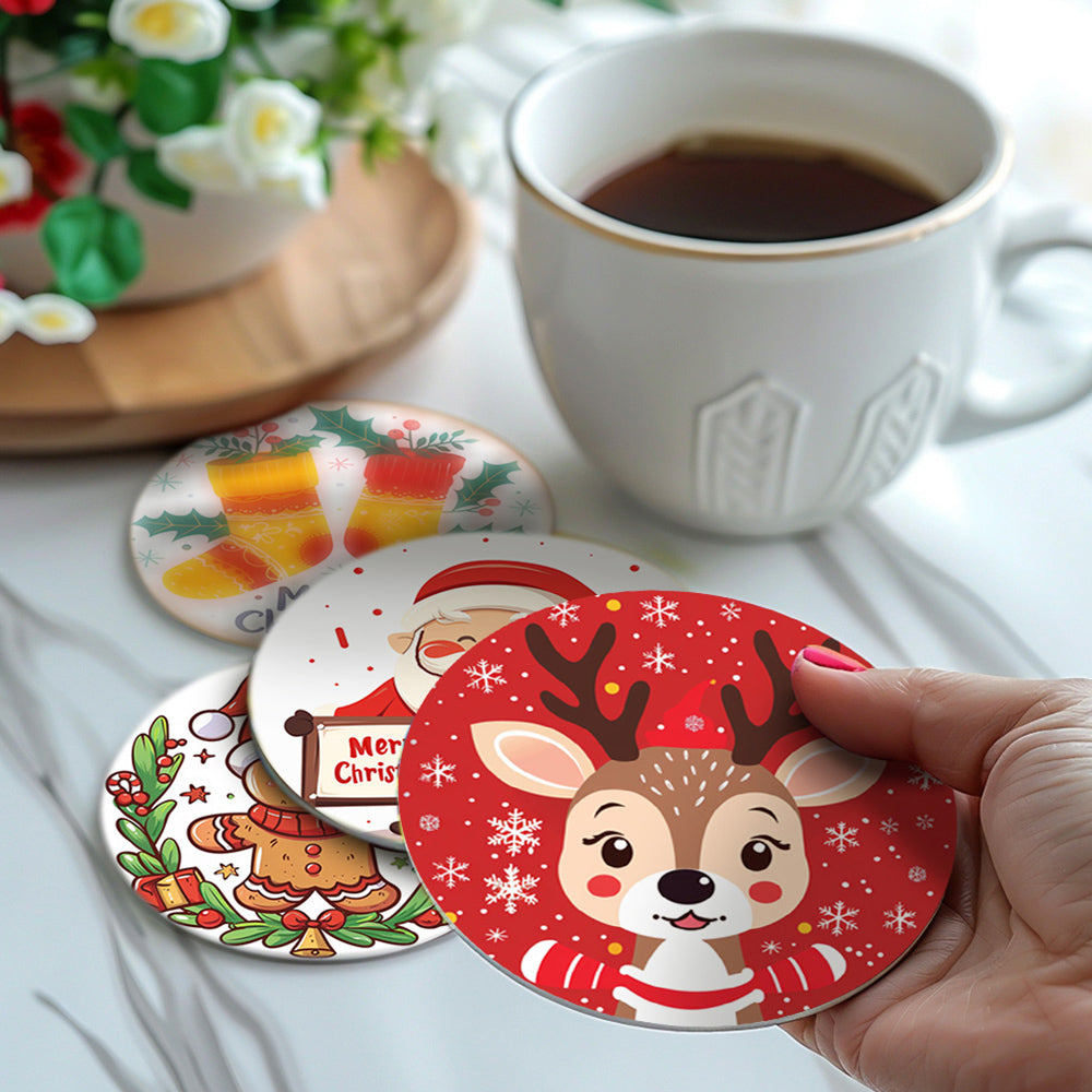 6Pcs Cartoon Christmas Coasters Paint by Numbers