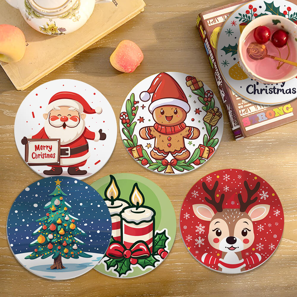 6Pcs Cartoon Christmas Coasters Paint by Numbers