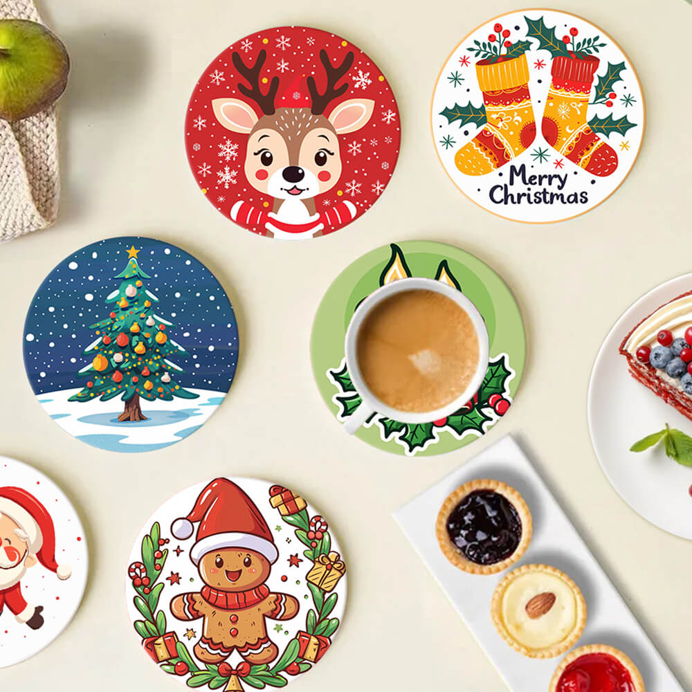 6Pcs Cartoon Christmas Coasters Paint by Numbers