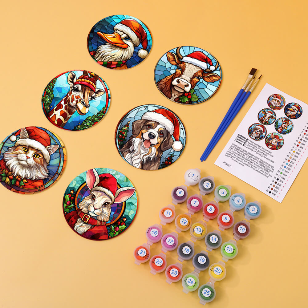 6Pcs Christmas Animal Coasters Paint by Numbers