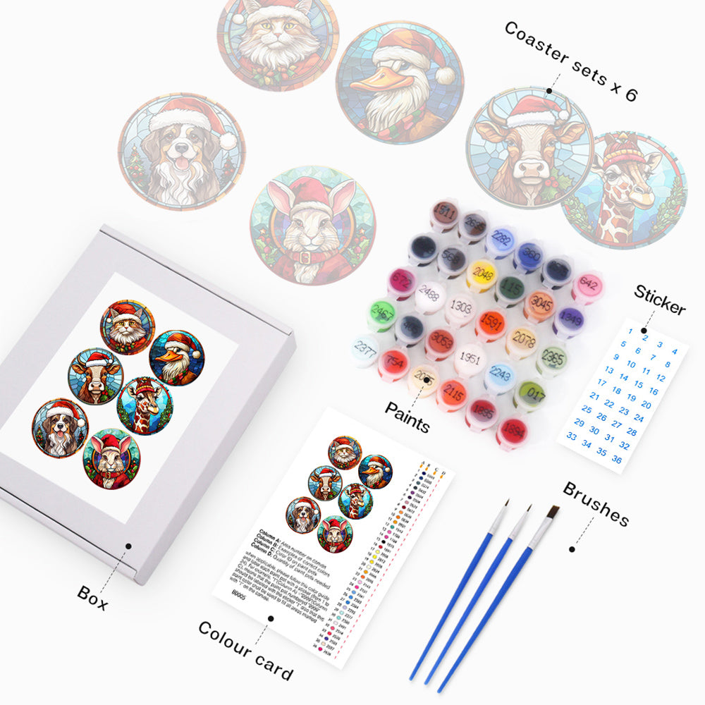 6Pcs Christmas Animal Coasters Paint by Numbers