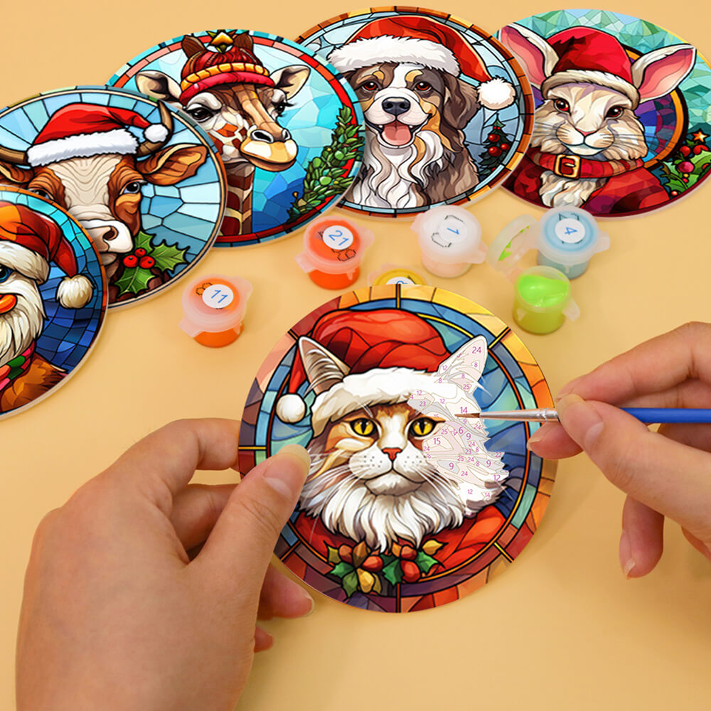 6Pcs Christmas Animal Coasters Paint by Numbers