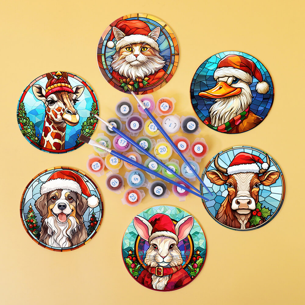 6Pcs Christmas Animal Coasters Paint by Numbers