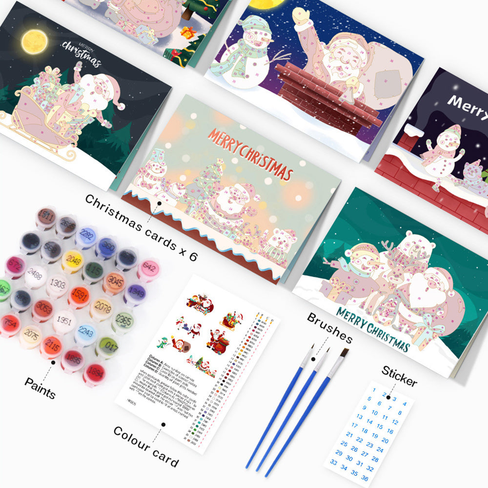 6Pcs Christmas Cards Paint by Numbers | Merry Christmas