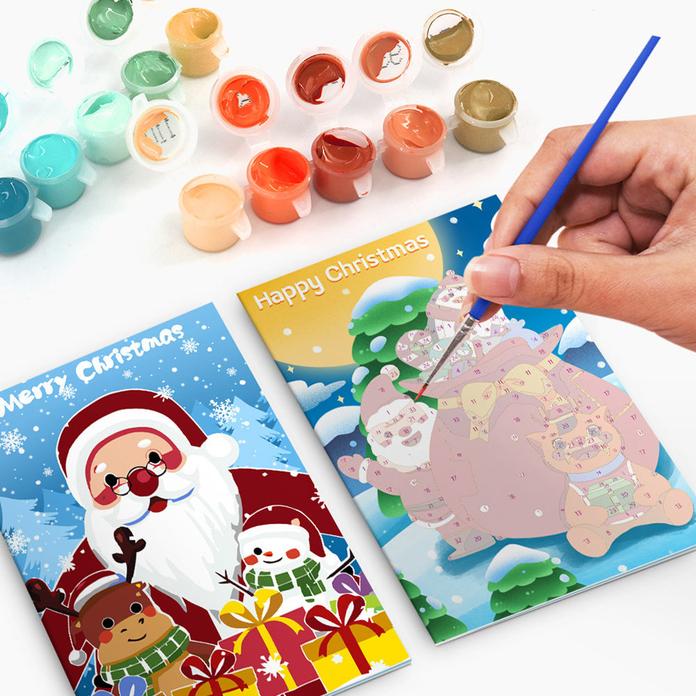 6Pcs Christmas Cards Paint by Numbers | Santa Claus and Christmas Tree