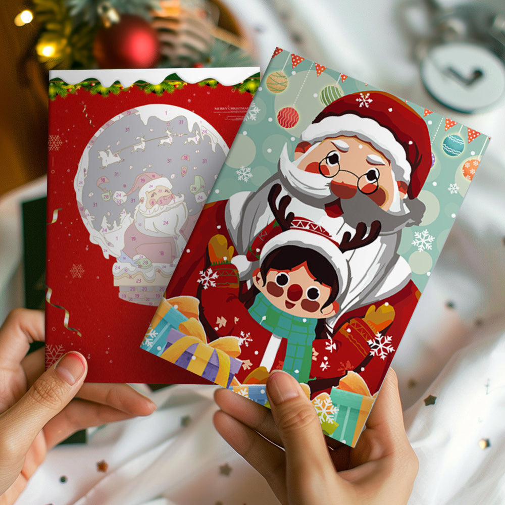 6Pcs Christmas Cards Paint by Numbers | Santa Claus and Christmas Tree