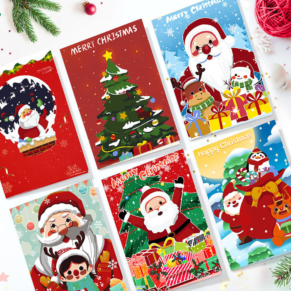 6Pcs Christmas Cards Paint by Numbers | Santa Claus and Christmas Tree