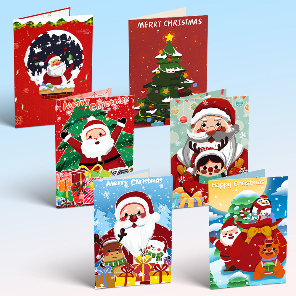 6Pcs Christmas Cards Paint by Numbers | Santa Claus and Christmas Tree