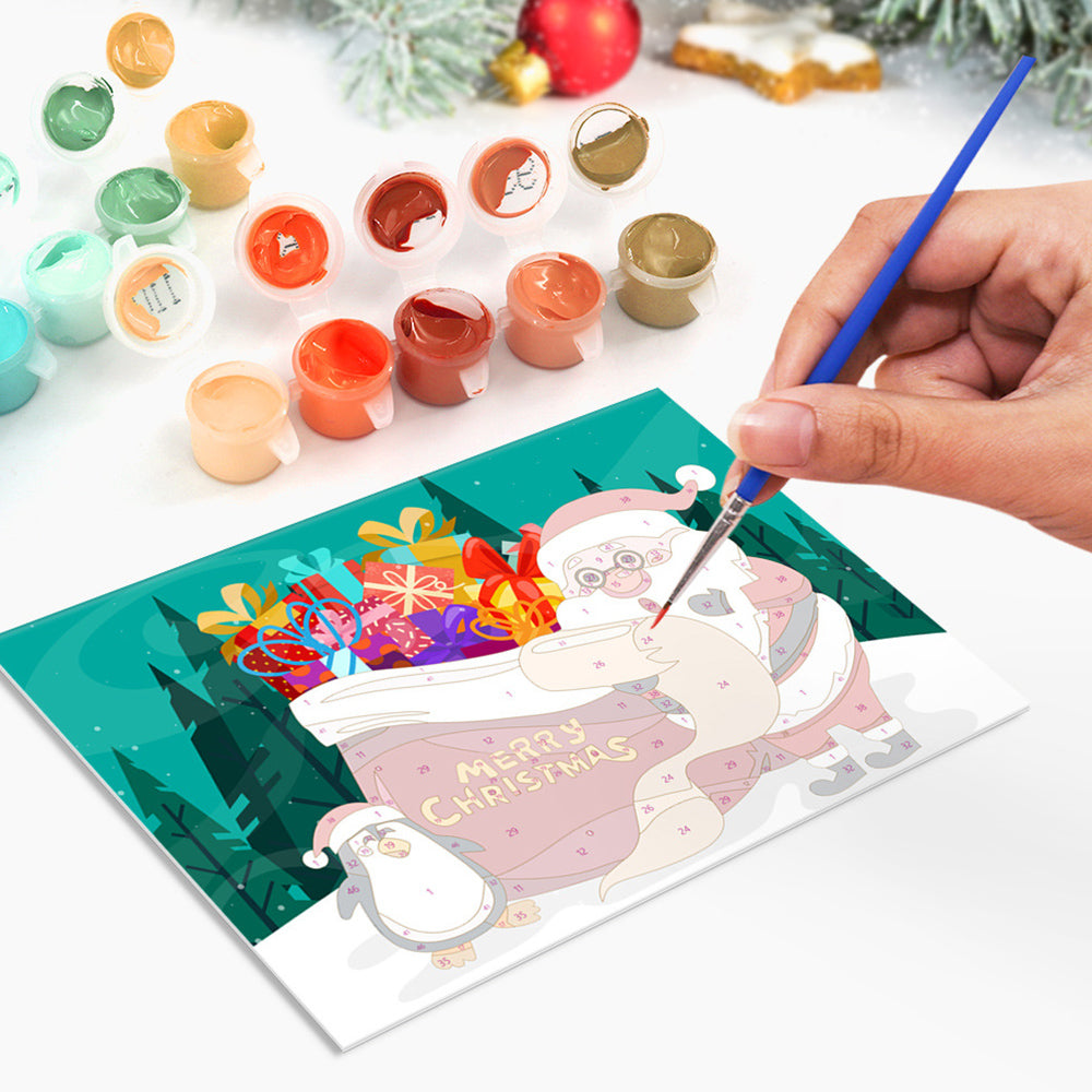 6Pcs Christmas Cards Paint by Numbers | Santa Claus and Snowman