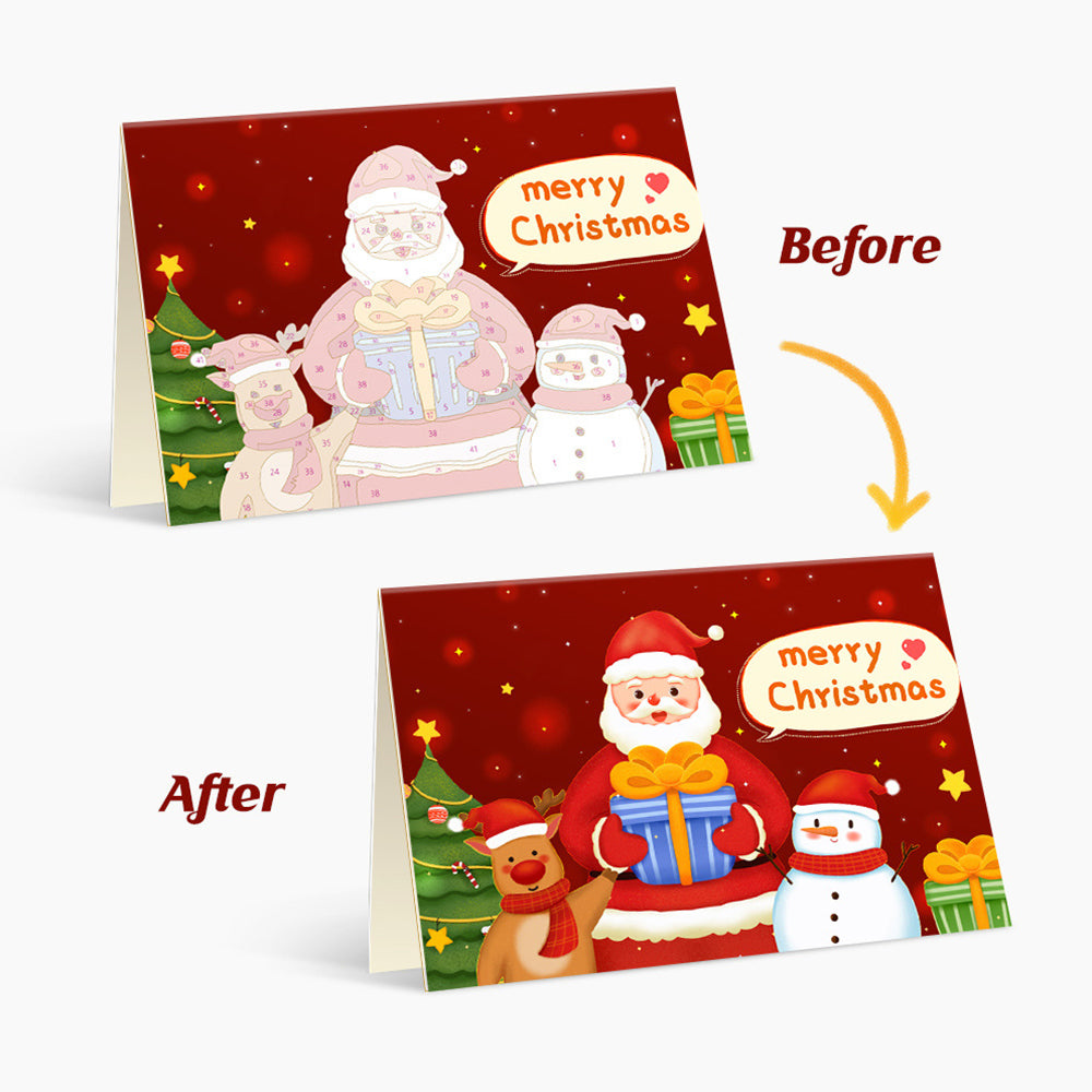 6Pcs Christmas Cards Paint by Numbers | Santa Claus and Snowman