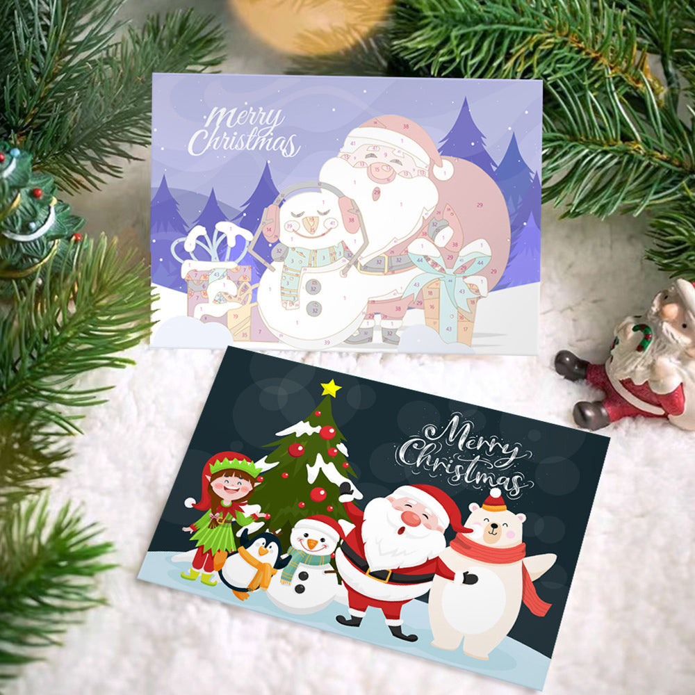 6Pcs Christmas Cards Paint by Numbers | Santa Claus and Snowman