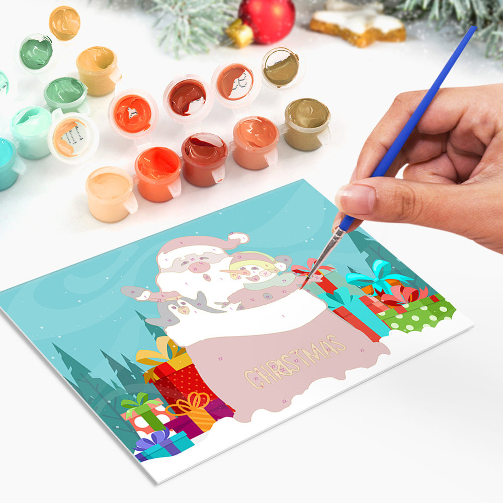 6Pcs Christmas Cards Paint by Numbers | Santa Claus, Penguin and Reindeer