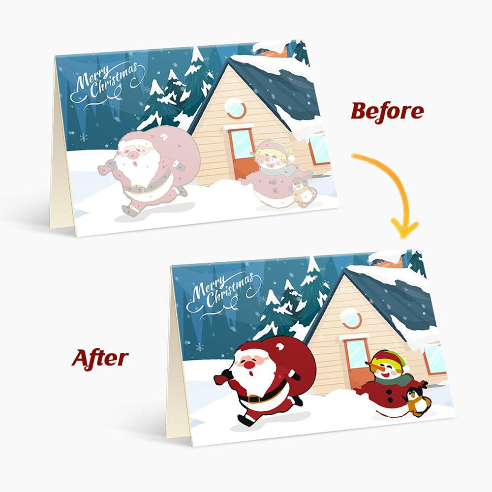 6Pcs Christmas Cards Paint by Numbers | Santa Claus, Penguin and Reindeer