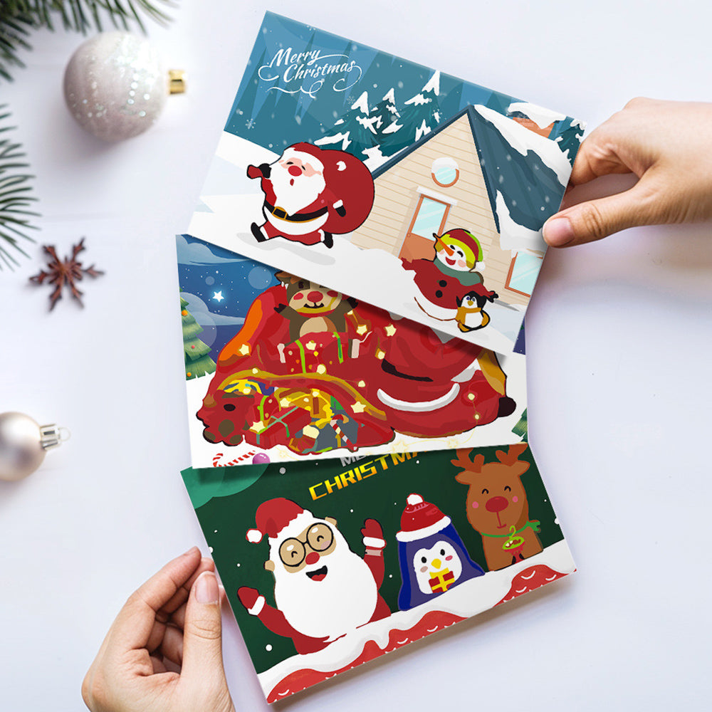 6Pcs Christmas Cards Paint by Numbers | Santa Claus, Penguin and Reindeer