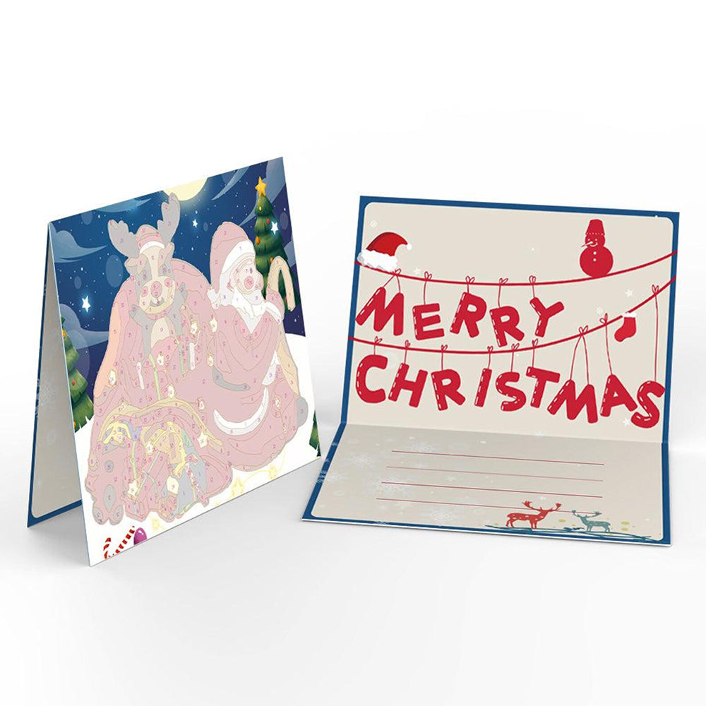 6Pcs Christmas Cards Paint by Numbers | Santa Claus, Penguin and Reindeer