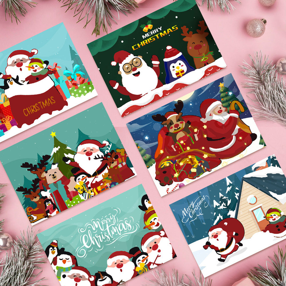 6Pcs Christmas Cards Paint by Numbers | Santa Claus, Penguin and Reindeer
