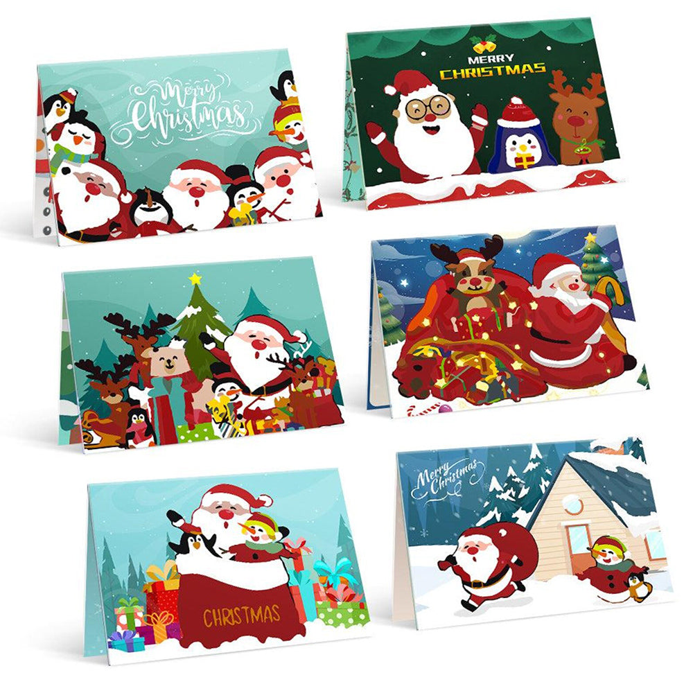 6Pcs Christmas Cards Paint by Numbers | Santa Claus, Penguin and Reindeer