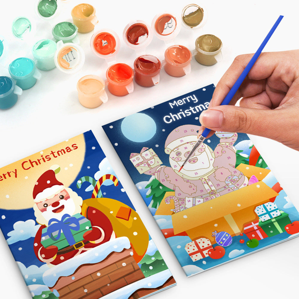 6Pcs Christmas Cards Paint by Numbers | Santa Claus's Gift Package