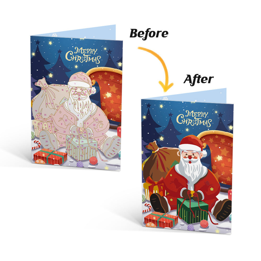 6Pcs Christmas Cards Paint by Numbers | Santa Claus's Gift Package