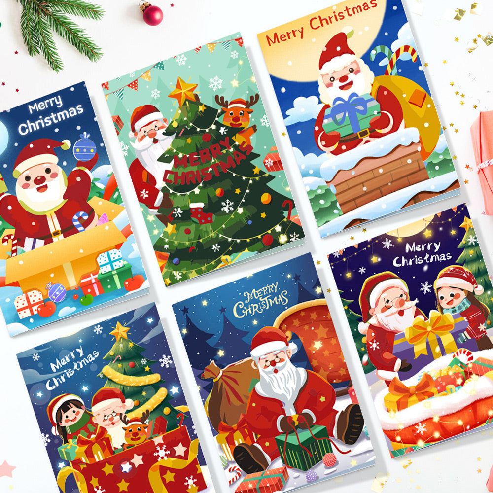 6Pcs Christmas Cards Paint by Numbers | Santa Claus's Gift Package