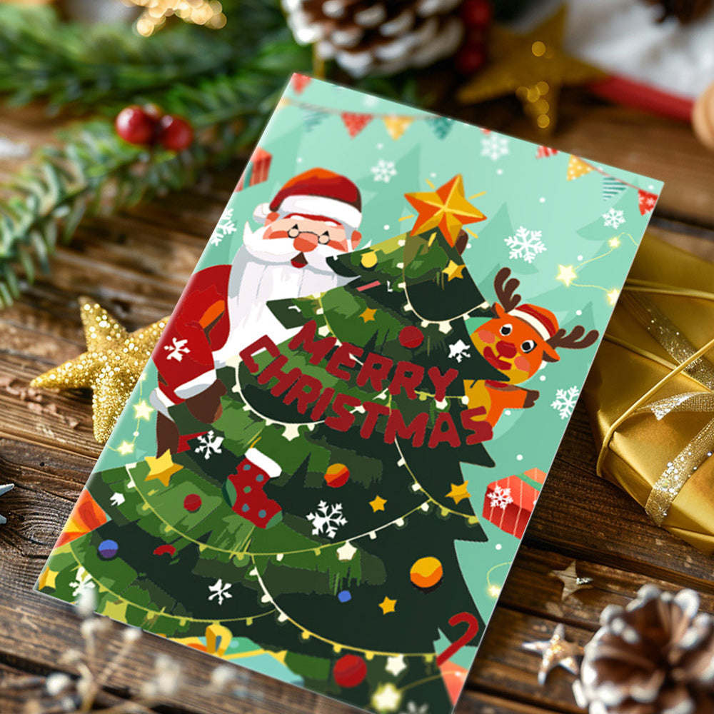6Pcs Christmas Cards Paint by Numbers | Santa Claus's Gift Package