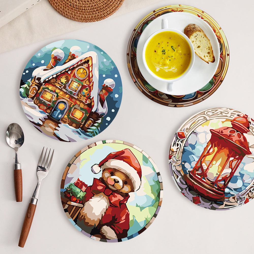 6Pcs Christmas Gingerbread Man Placemats Paint by Numbers