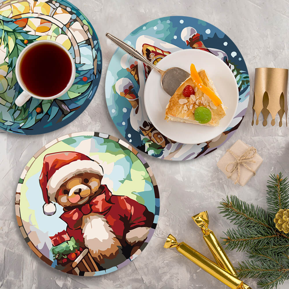6Pcs Christmas Gingerbread Man Placemats Paint by Numbers
