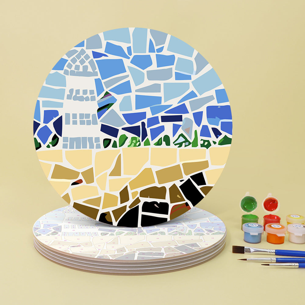 6Pcs Color Block Autumn Landscape Placemats Paint by Numbers