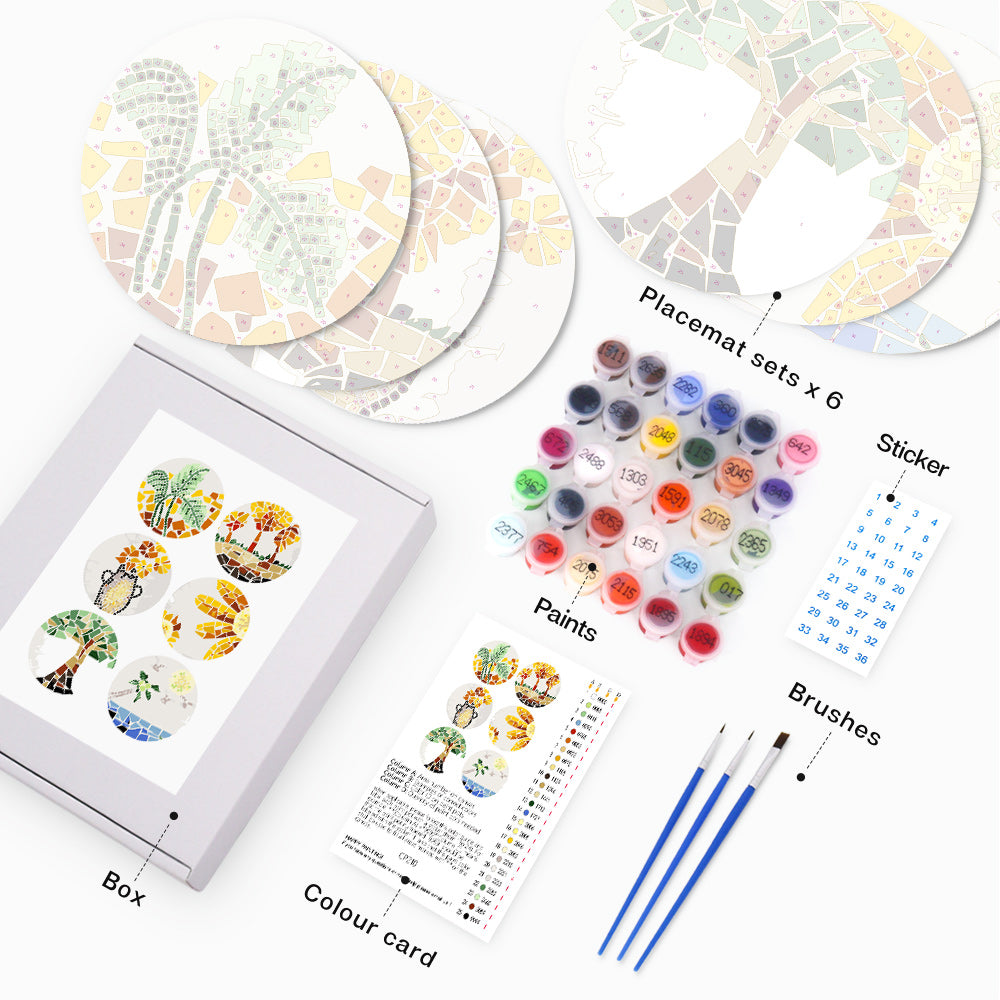 6Pcs Color Block Autumn Plants Placemats Paint by Numbers