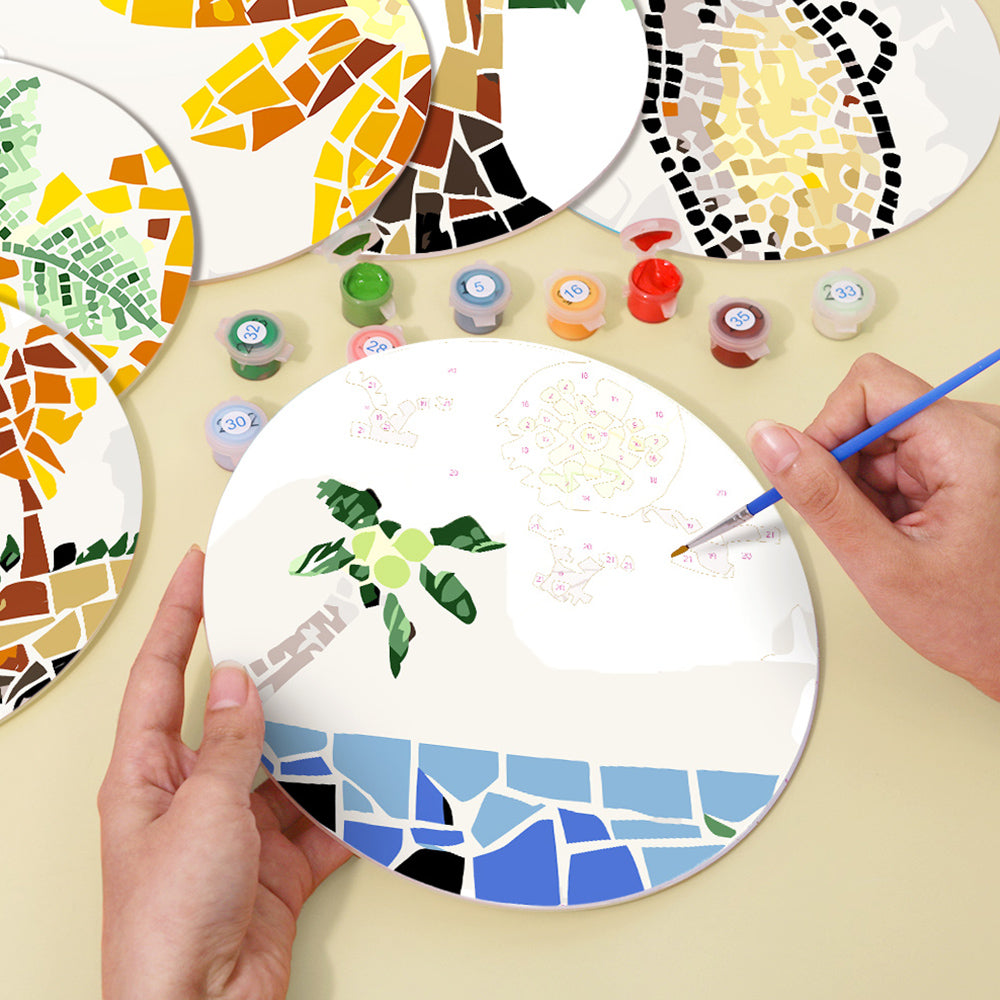 6Pcs Color Block Autumn Plants Placemats Paint by Numbers