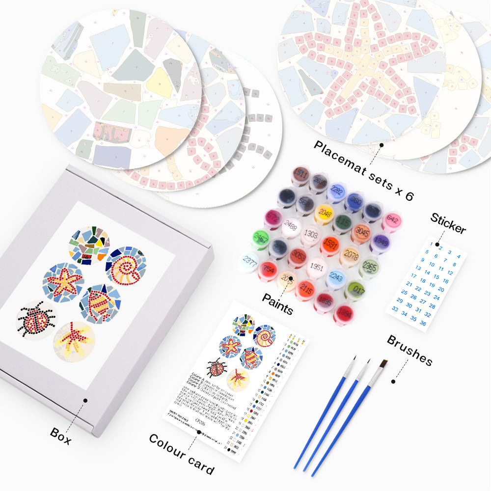 6Pcs Color Block Insect Placemats Paint by Numbers
