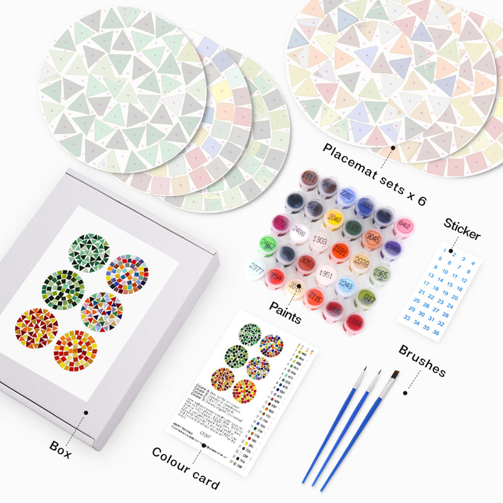6Pcs Color Block Mandala Placemats Paint by Numbers