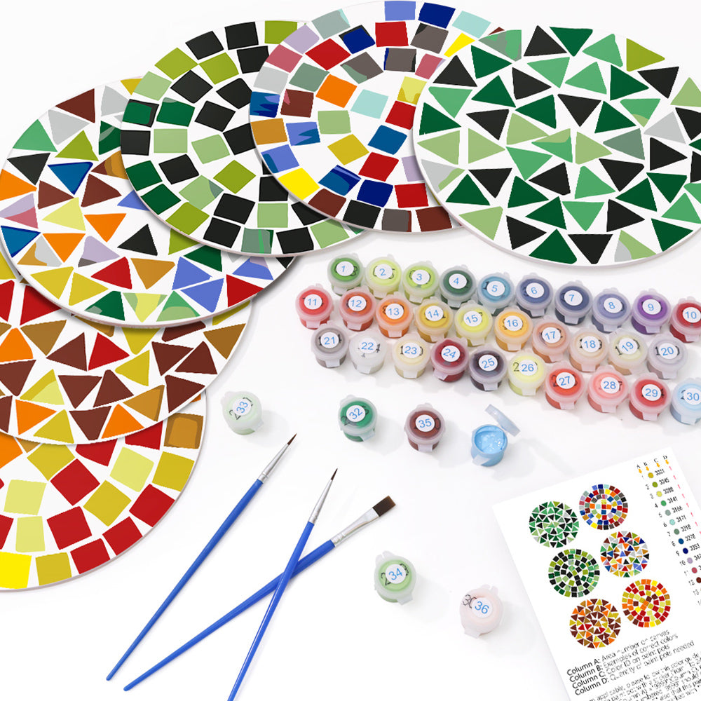 6Pcs Color Block Mandala Placemats Paint by Numbers