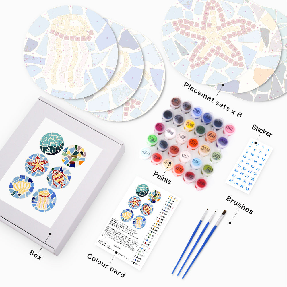 6Pcs Color Block Marine Animals Placemats Paint by Numbers