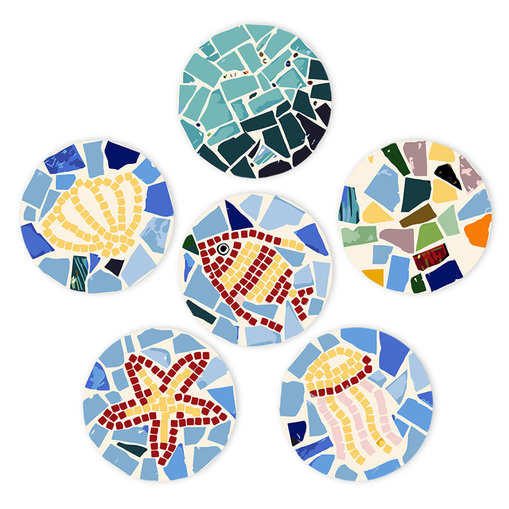 6Pcs Color Block Marine Animals Placemats Paint by Numbers