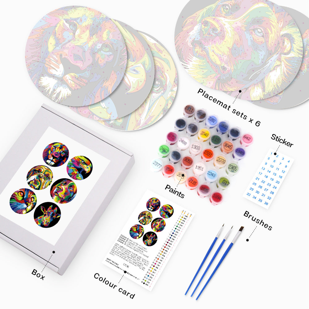 6Pcs Colorful Animals Placemats Paint by Numbers