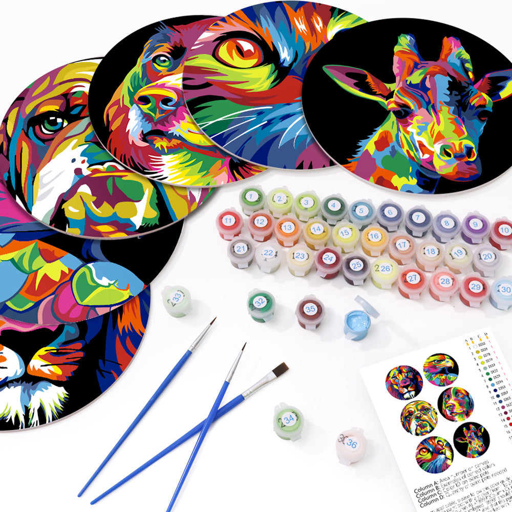 6Pcs Colorful Animals Placemats Paint by Numbers