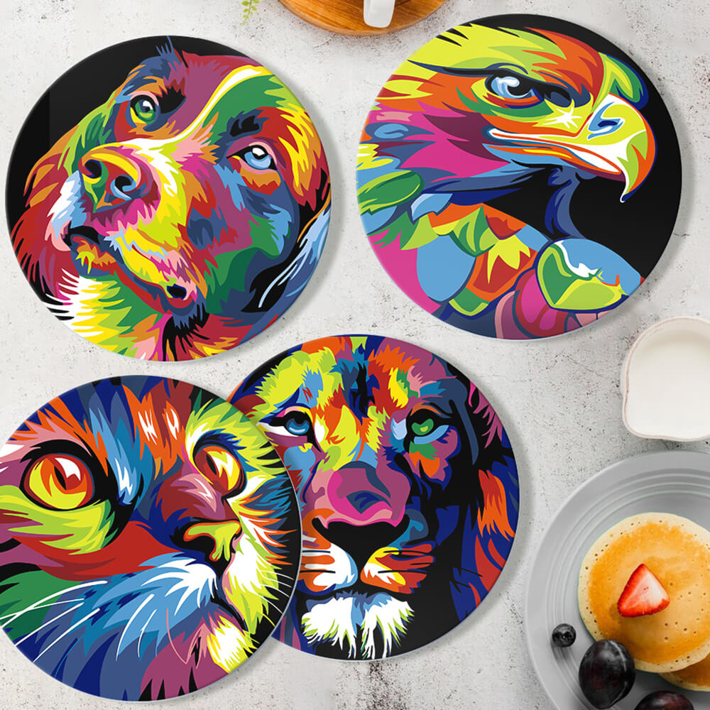 6Pcs Colorful Animals Placemats Paint by Numbers