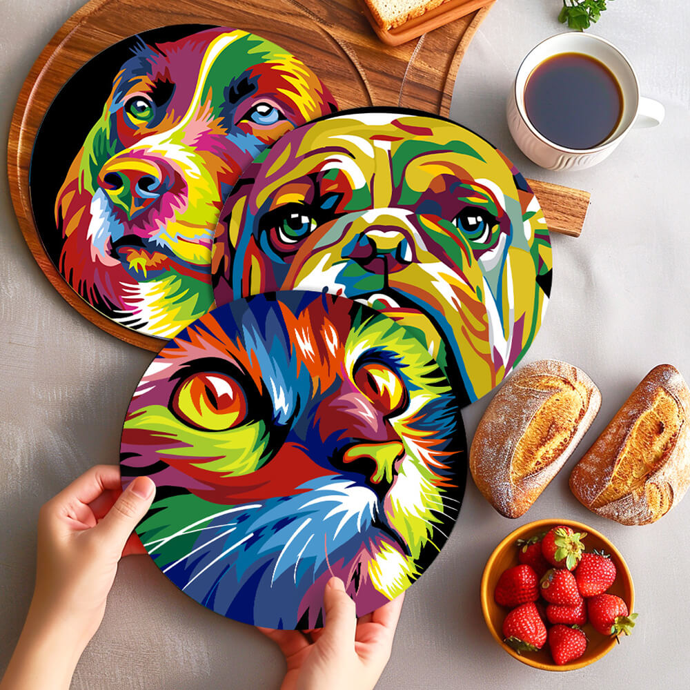 6Pcs Colorful Animals Placemats Paint by Numbers