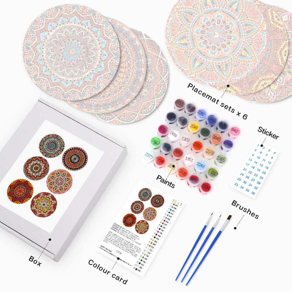 6Pcs Complex Mandala Placemats Paint by Numbers