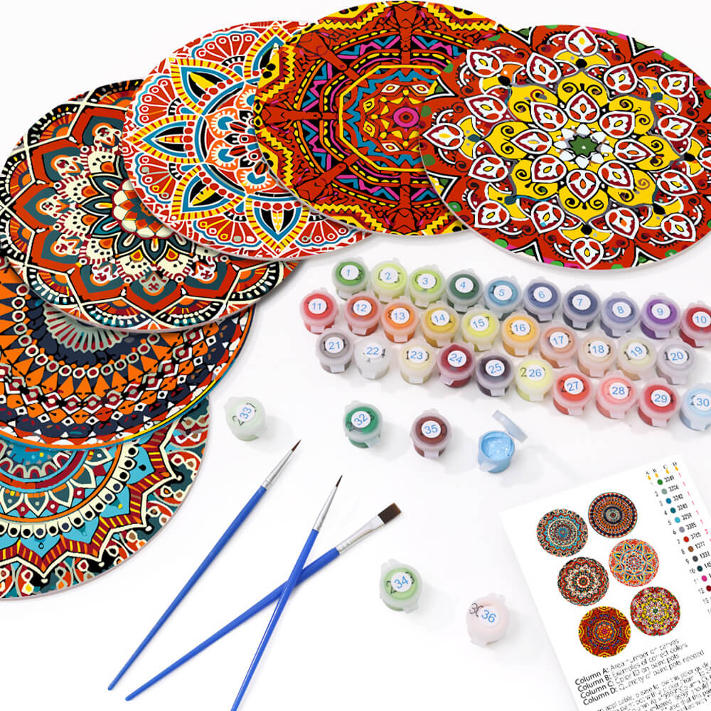 6Pcs Complex Mandala Placemats Paint by Numbers