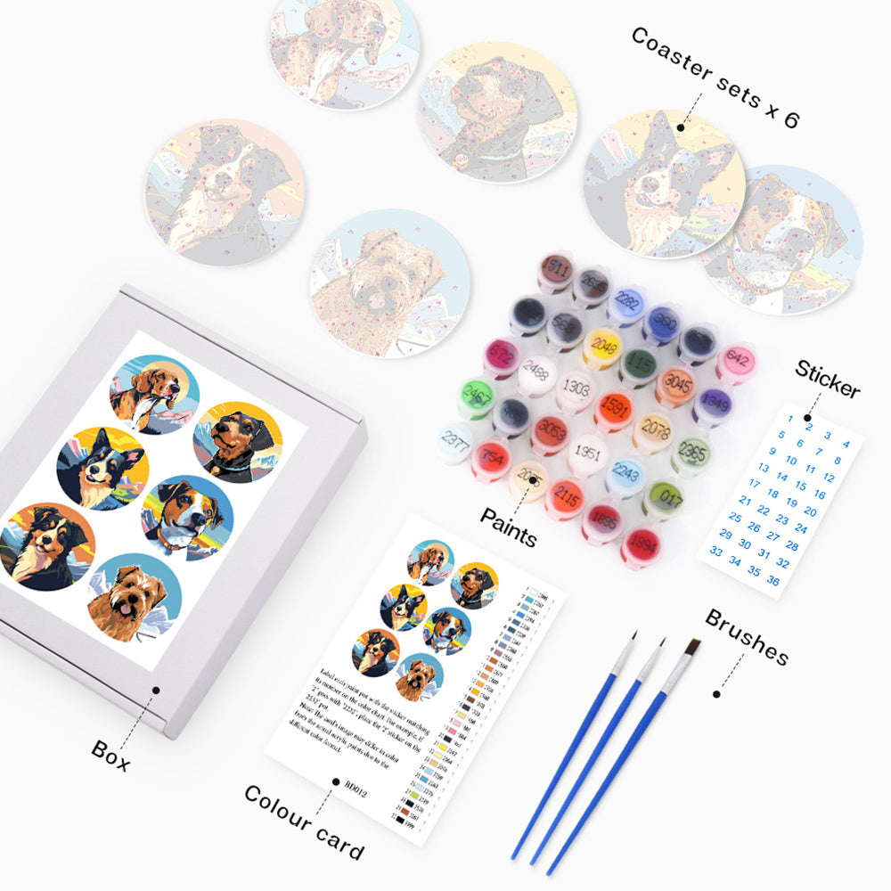 6Pcs Dogs and Mountains Coasters Paint by Numbers