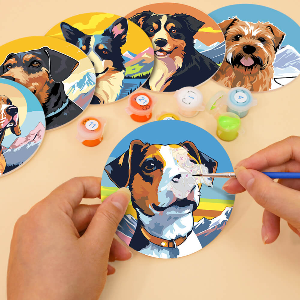 6Pcs Dogs and Mountains Coasters Paint by Numbers